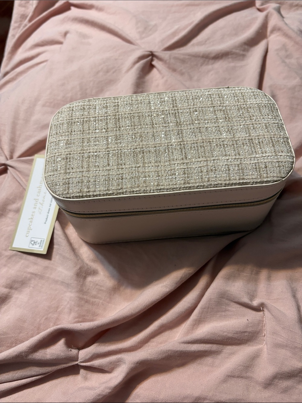 Beige Tweed Top Cosmetic Case